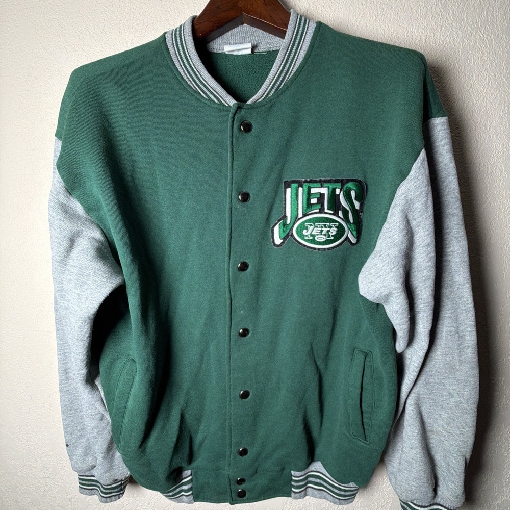 Vintage 90s New York Jets NFL Majestic Varsity Sweatshirt Jacket Made USA Mens M